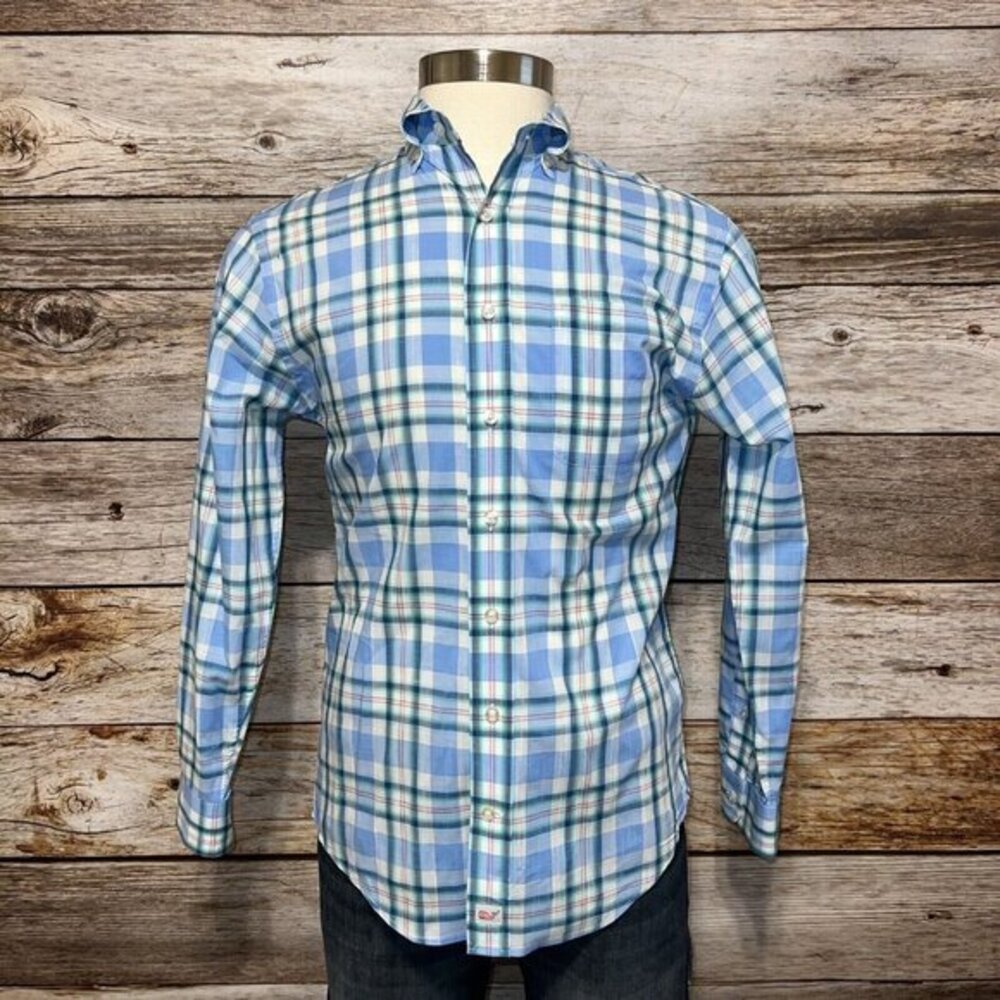 Vineyard Vines Classic‎ Fit Murray Shirt Mens Small Plaid Blue White Green